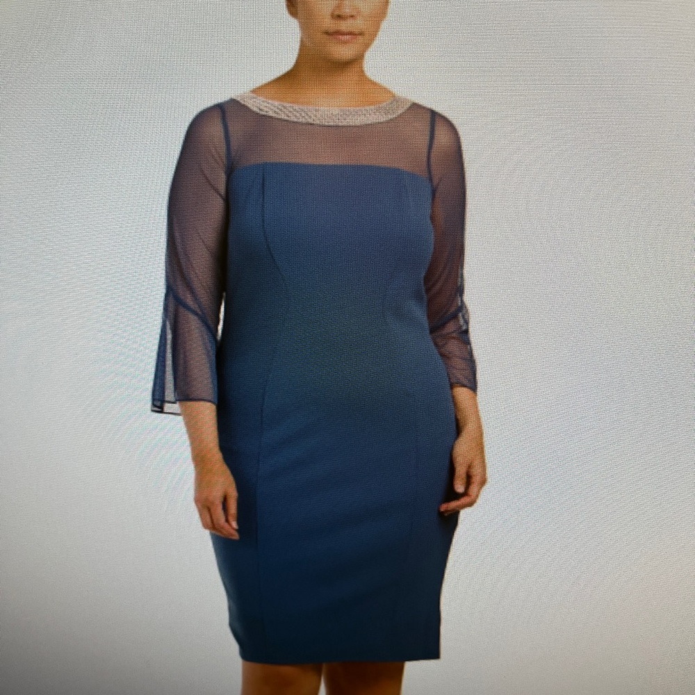 Alex Evenings Wedgewood Sheath Crystal Beaded dress size 16